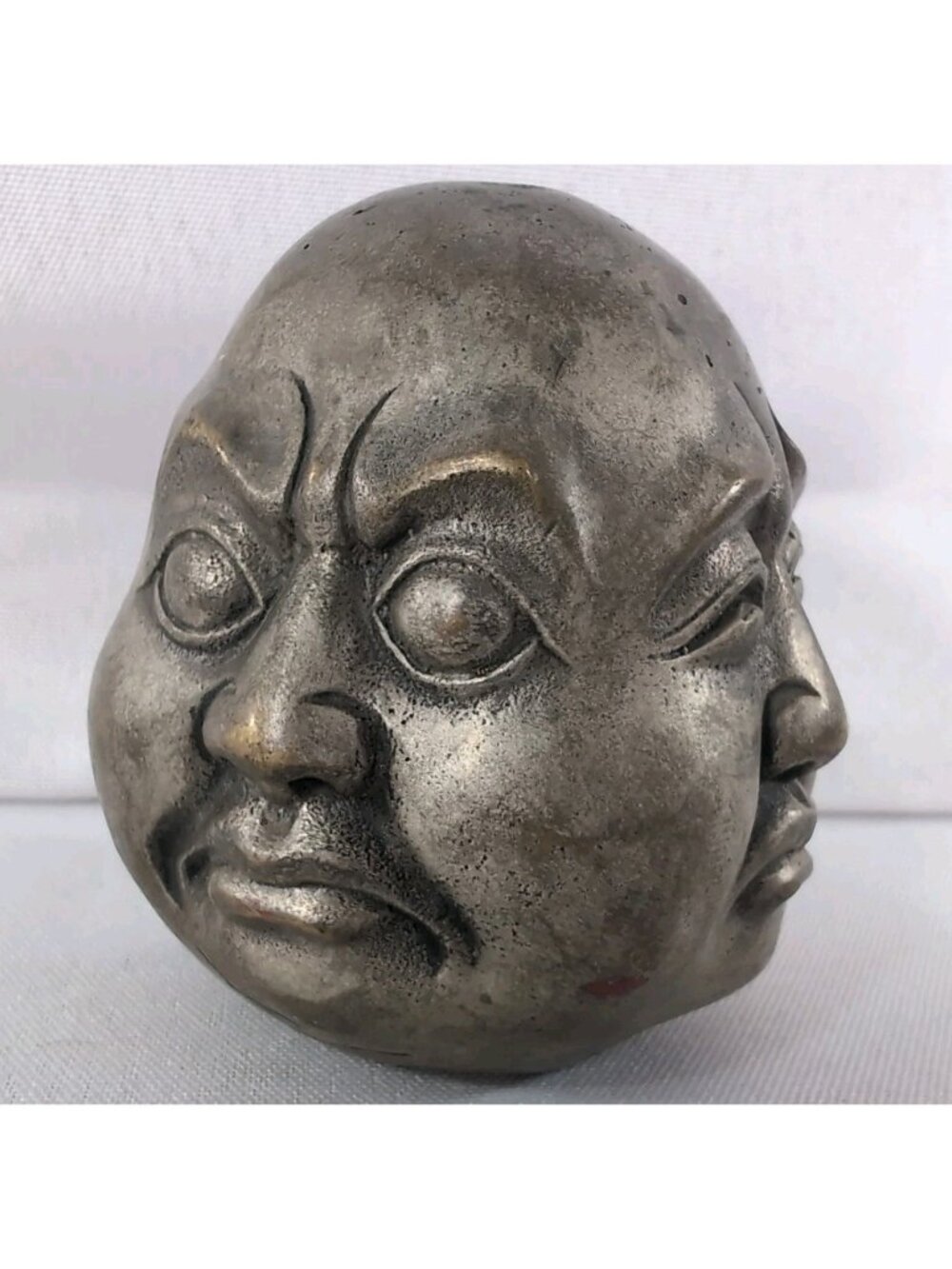 Vintage Buddha Ball 4 Faced Face Faces Brass Rattle Head Buddhism Stamped Seal